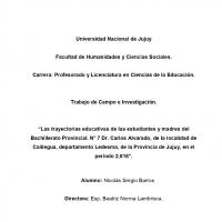 Las trayectorias educativas de las estudiantes y madres del Bachillerato Provincial N° 7 Dr. Carlos Alvarado, de la localidad de Calilegua, departamento Ledesma, de la provincia de Jujuy, en el período 2018